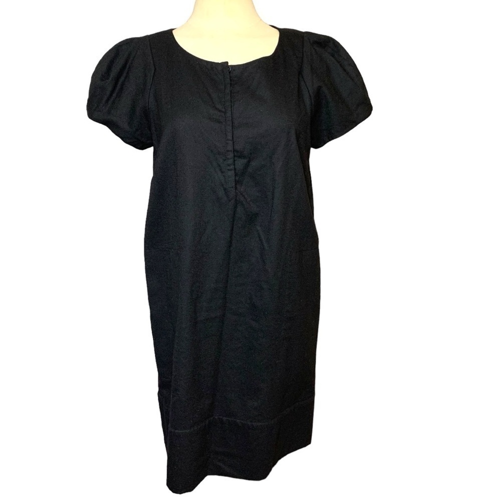 Robert Rodriguez Black Wool Dress Short Puff Sleeve Sz 8 Side Pocket Minimalist